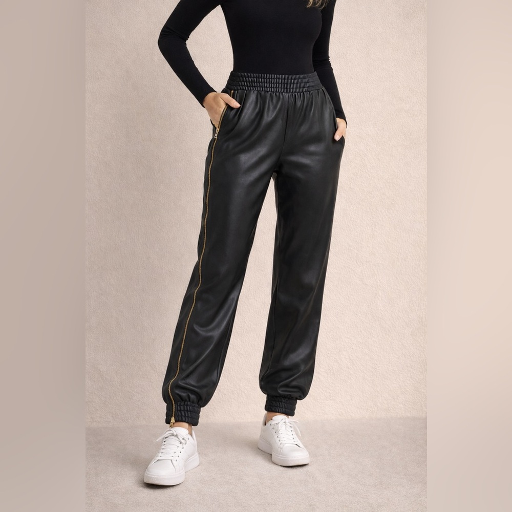 Black Faux Leather Jogger Pants